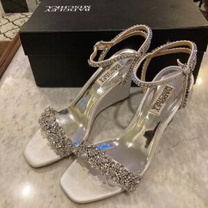 Off white crystal-adorned ankle-strap wedges - NWOT